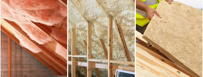 A split image showing several commercial roof insulation options.
