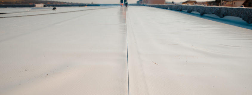 Commercial roofing system with PVC construction.