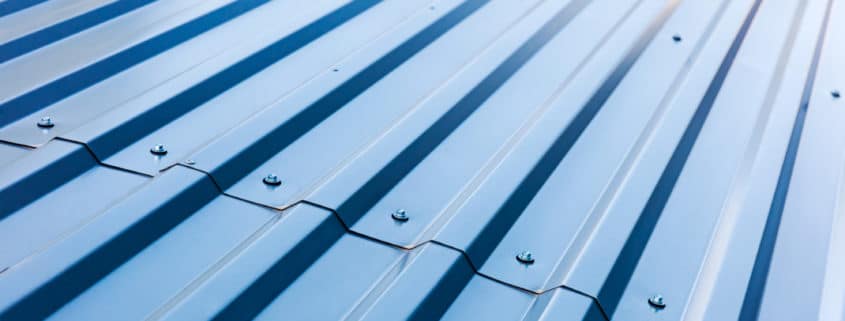 blue corrugated metal roof with rivets