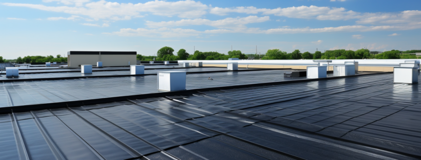 A built-up roofing system on a commercial roof.