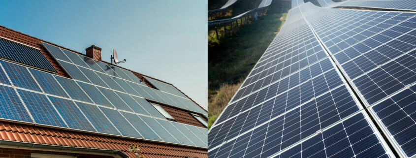 Displays of commercial vs. residential solar panels.